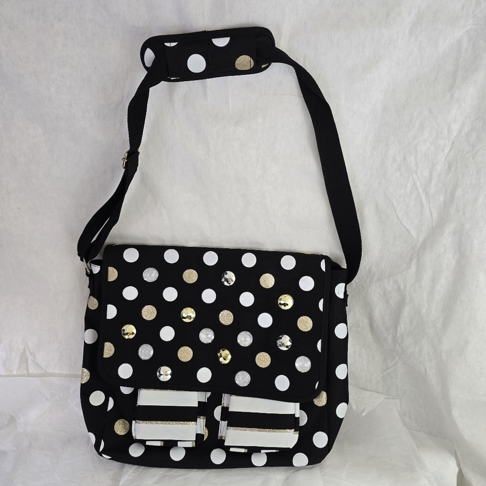 Bling Laptop messenger polka dots book shoulder crossbody bag - Picture 12 of 13